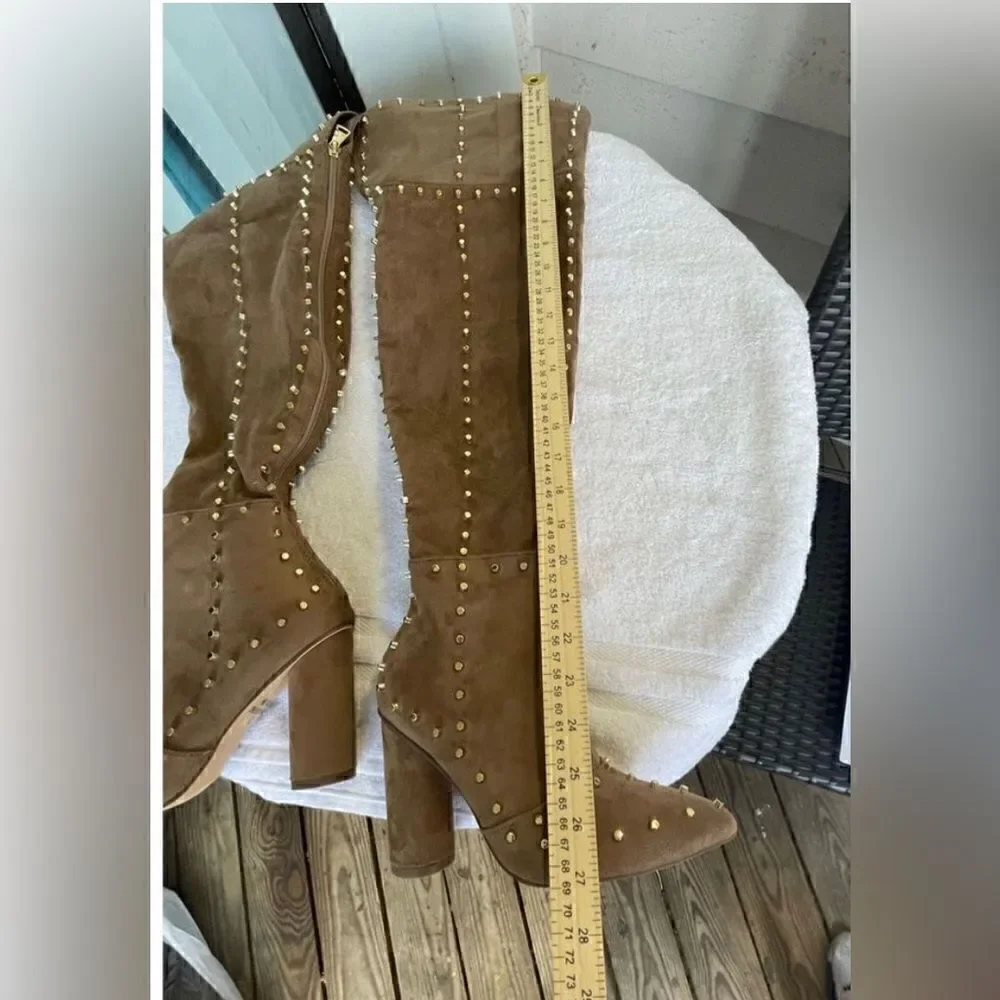 New Venus Faux Suede Studded Over the knee Taupe Boots